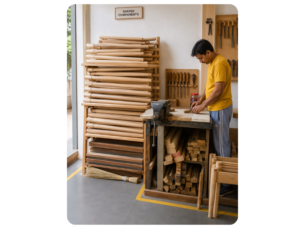 Woodworking benches and hand tools in the Vogue Furniture Studio workshop